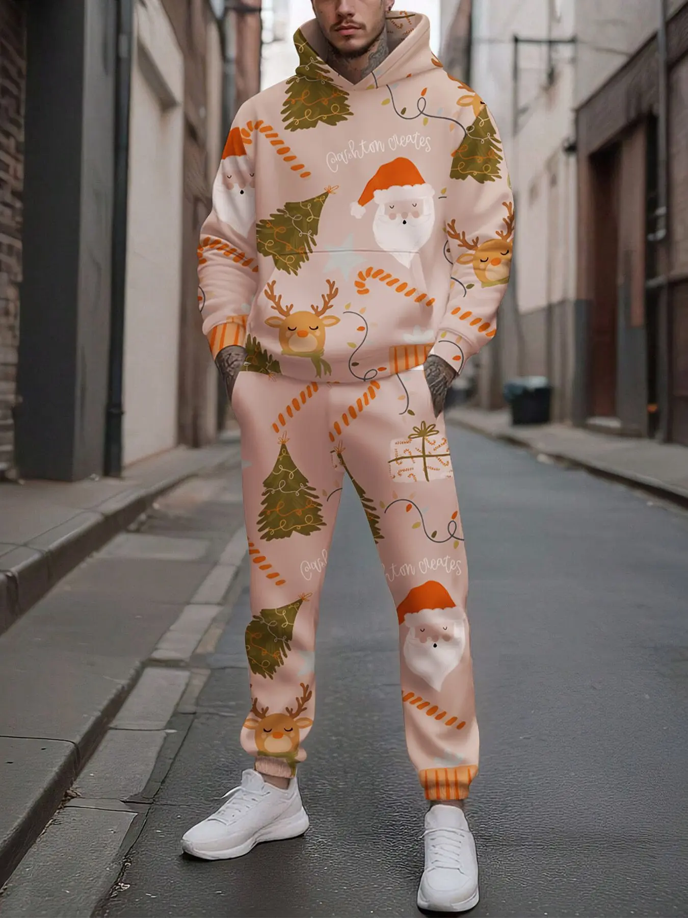 Set da 2 pezzi, top sportivo a maniche lunghe e pantaloni lunghi da uomo europei e americani alla moda