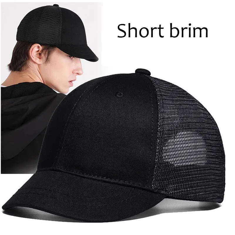 Short Brim Baseball Cap for Men Summer Cap Mesh Sun Hats for Women Solid Color Casual Cotton Summer Hats