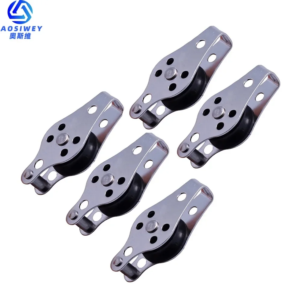 1/2/5PCS 316 Stainless Steel Pulley 60mm Blocks Rope Pulley Nylon Sheave Single Lashing Eye For 2mm To 8mm Rope