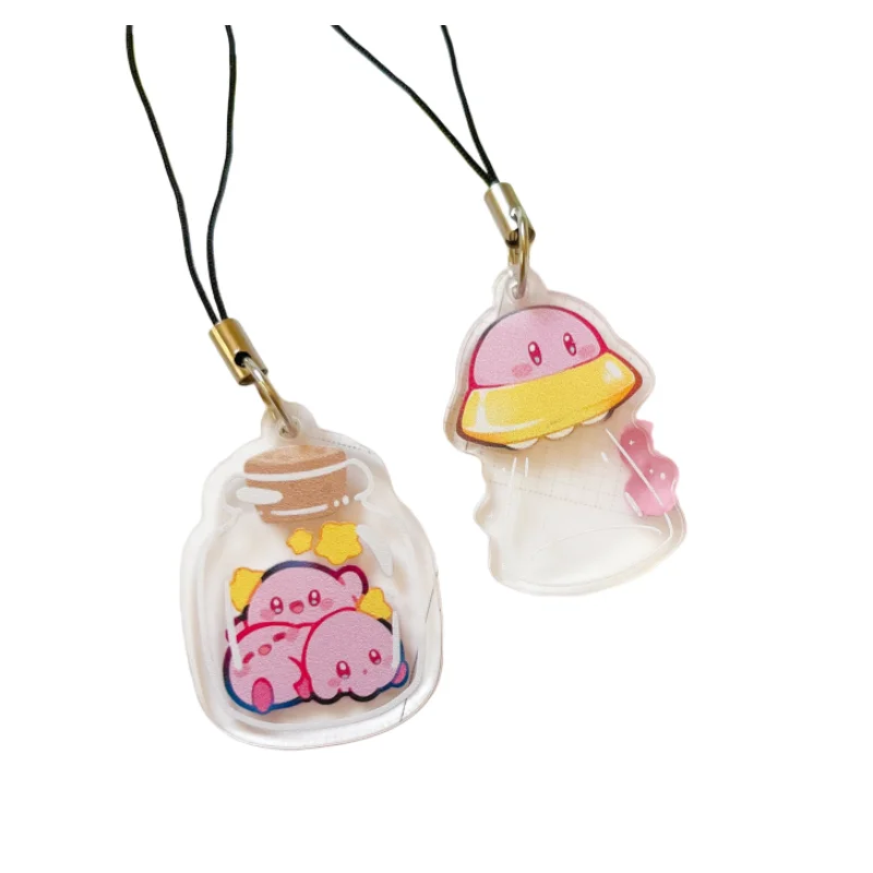 Kirby Bottle UFO Shaped Acrylic Phone Lanyard Charms Cute Pink Cartoon Game Character Bag Pendant Decor Collectible Gift For Fan