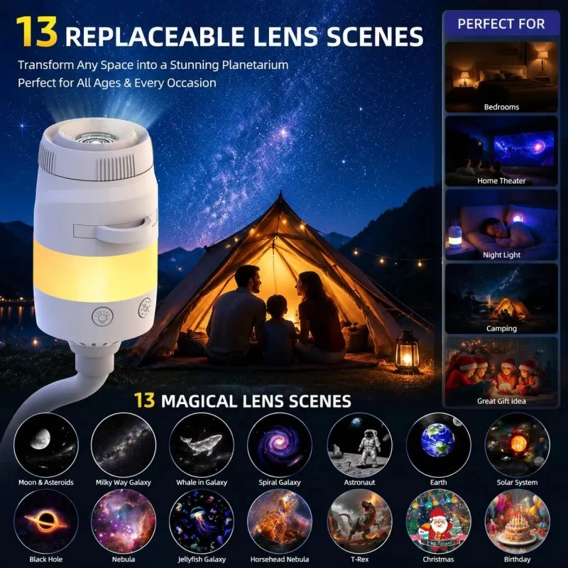 New Galaxy Projector Night Light USB Star Projector for Bedroom Ceiling Decor Adjustable Nebula & Starry Sky Atmosphere Lamp