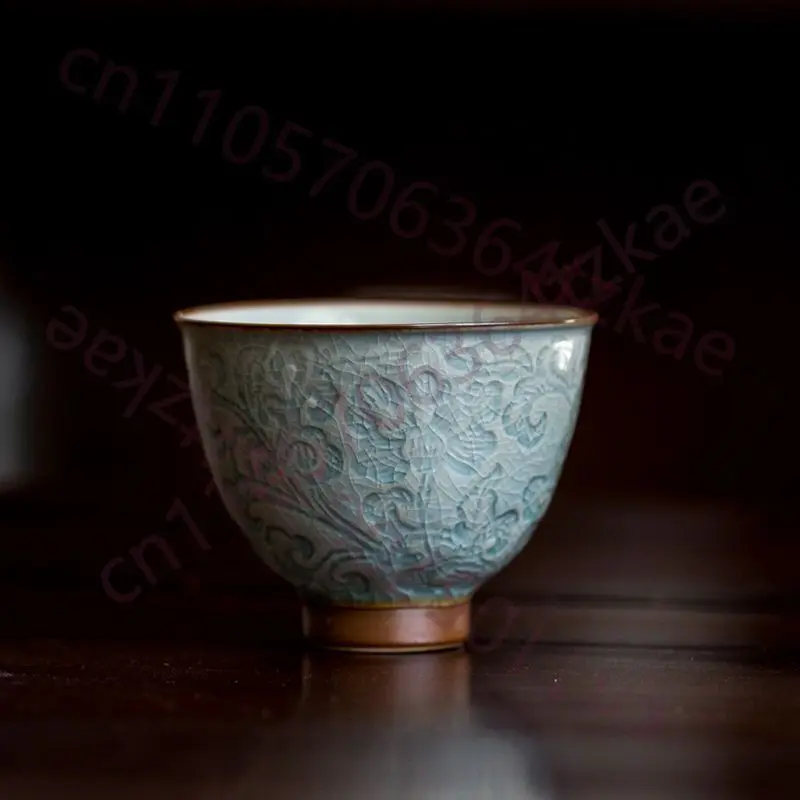 

7CM Chinese Jingdezhen Ceramic Relief Tea Cup Single Cup Tea Set Decoration