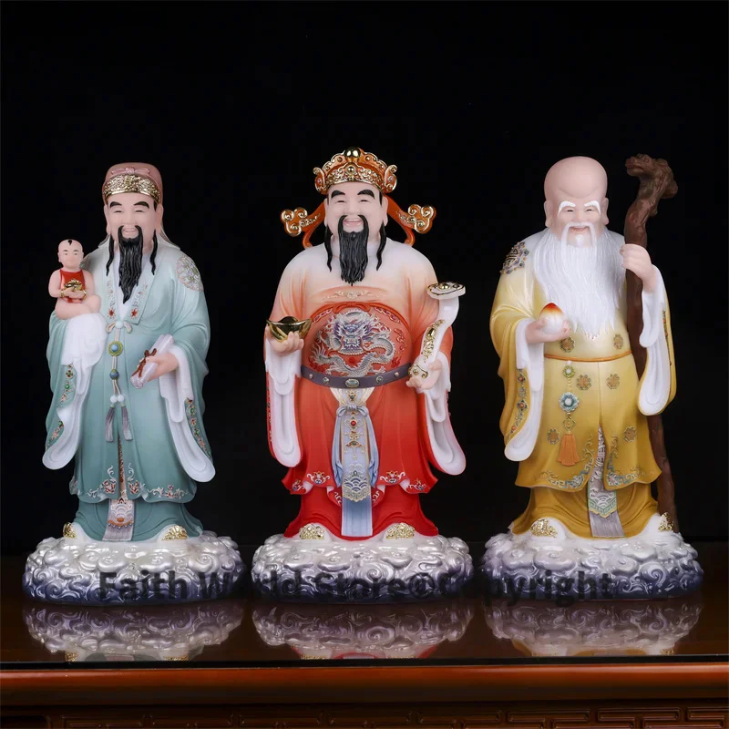 3P 2025 Asia HOME family Good luck buddha efficacious bless jade Fu Lu Shou Gods safe health patron saint FENG SHUI statue