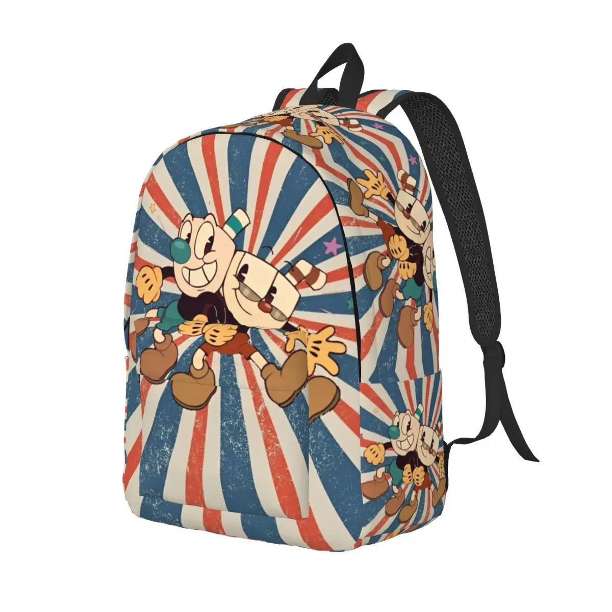 Cuphead And Mugman for Teens Student School Book Bags Shooting Game Cuphead Canvas Daypack Elementary High College Lightweight