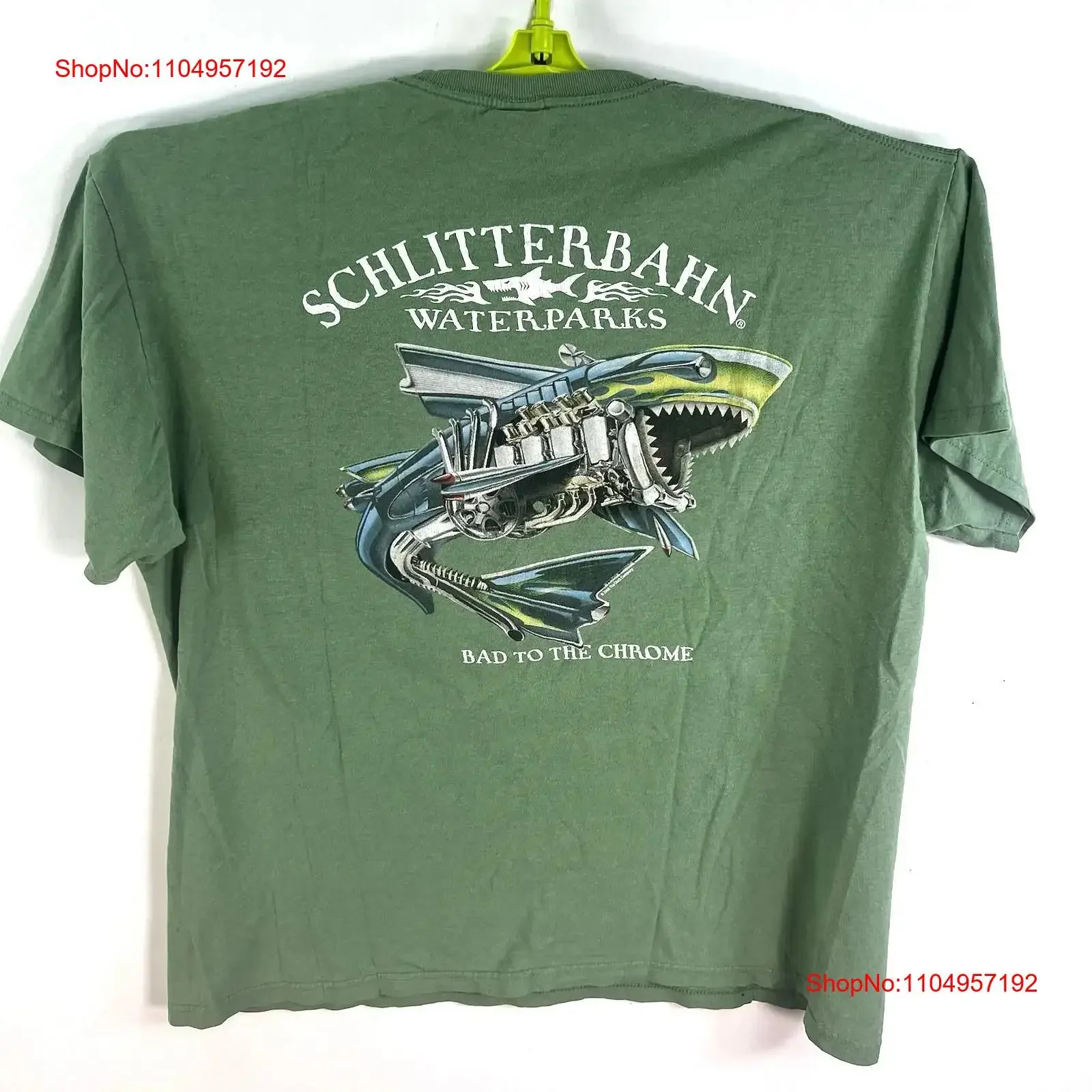 تي شيرت Schlitterbahn Waterparks Bad to Chrome تي شيرت للبالغين مقاس L Green Duckco علامة عتيقة مغسولة على الموضة ملابس خروج أنيقة #1
