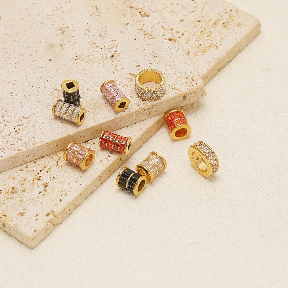 3 Stück Edelstahl-Zirkon-Röhrenperlen, 18K vergoldet, lose Perlen für DIY-Schmuck, Ohrringe, Halsketten, Armbänder, Zubehör – Detail 2