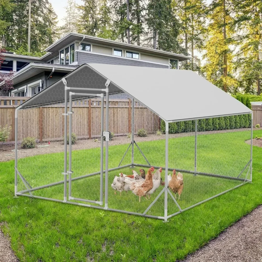 

Metal Chicken Coop with Anti-Rust Durable Steel Anti-Ultraviolet Waterproof Cover, Large Walk-in Poultry Cage Chicken Hen House