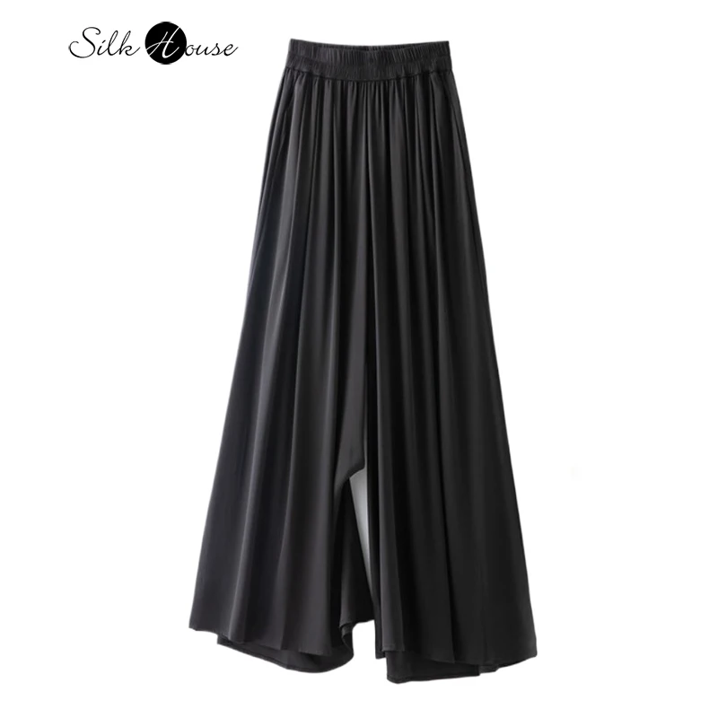 

Autumn Women's Clothing 95% Natural Mulberry Silk Elastic Double Qiao Satin Elastic Waist Loose Black Versatile Wide Leg Pants