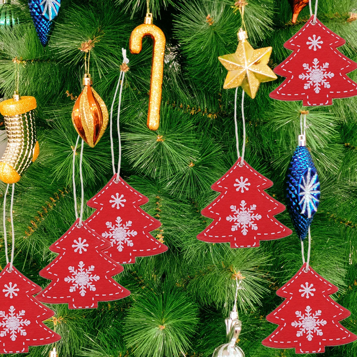 

10 Pcs Gift Wooden Christmas Ornaments Snowflake Pendant Mini Red for Tree Decor
