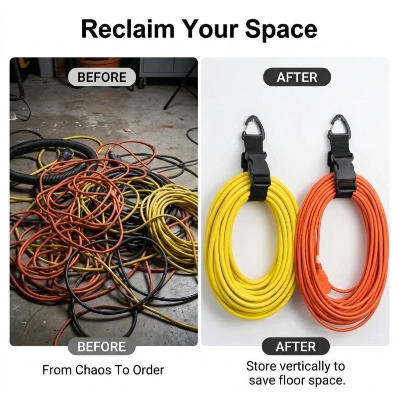 2 Adjustable Garden Hose Nozzles, Heavy-Duty Extension Cord Organizer, Reusable Garage and Workshop Hanging Storage image 5