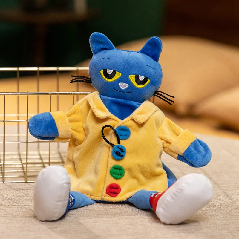 33CM Soft Pete the Cat Hand Puppet Interactive Plush Toy Animal Puppet for Children Education Talk Show Performance Party Props