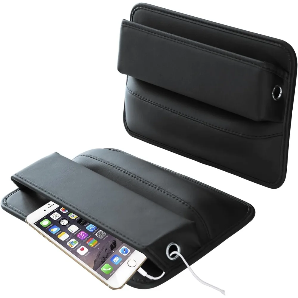 2 pack car seat gap filler organizer leather car organizer front seat, holds phone, money, cards, keys, remote, car interior acc
