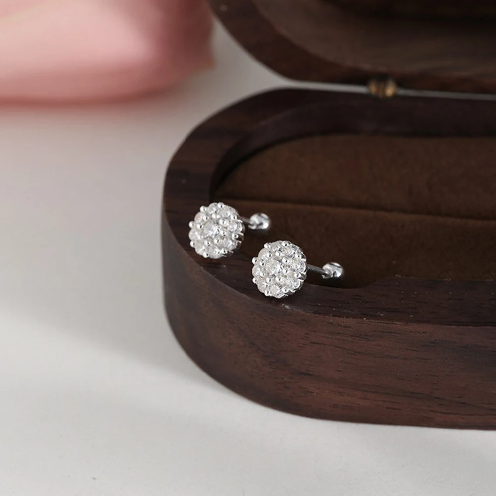 Real 925 Sterling Silver Zircon Round Bead Screw Mini Stud Earrings For Women Classic Fine Jewelry Exquisite Accessories