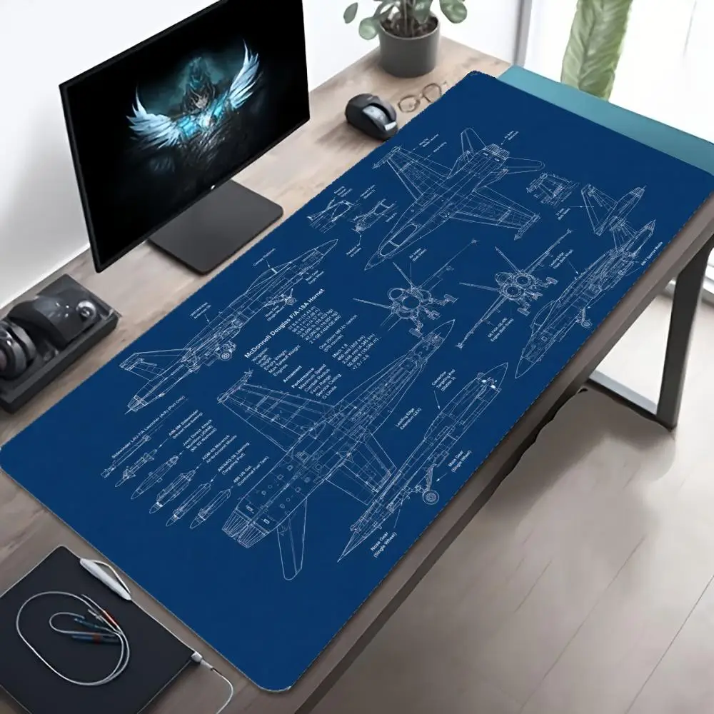 Large XXL F/A-18 Hornet Blueprint Mousepad Deskmat Non-Slip Overlock Rubber Keyboard Table Mats Office Game Gaming Accessories