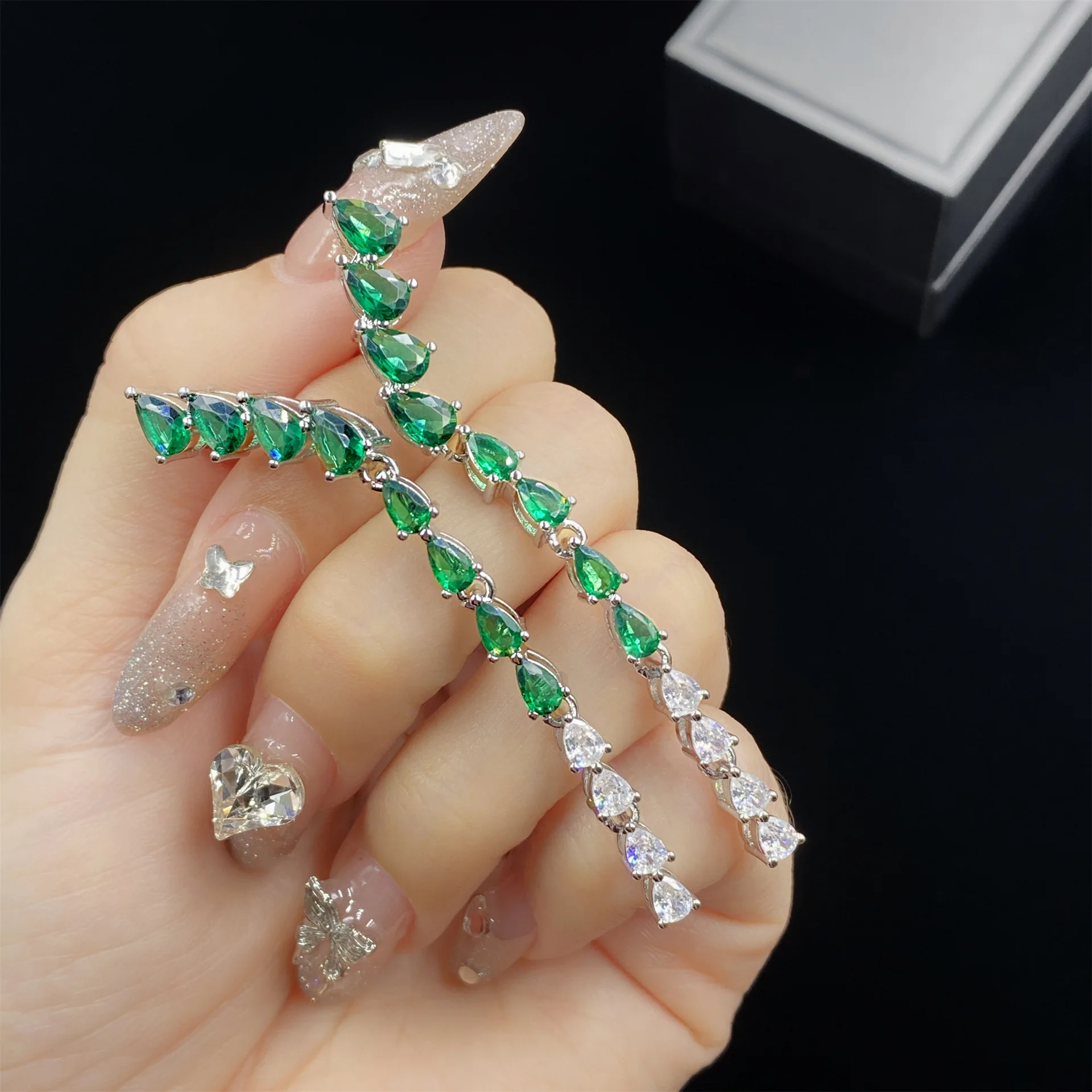 Luxury evening dress accessories European suit micro-inset zircon long super flash bride dress necklace earrings Two-piece set