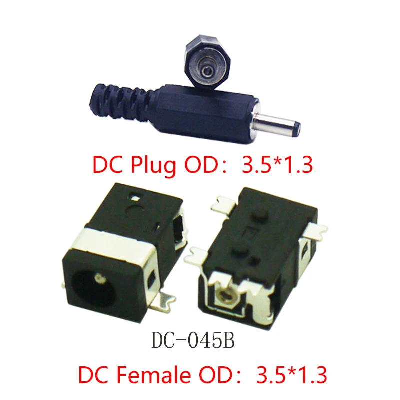 10PCS DC-045B DC Connector Female And Male PIN1.3*O.D.3.5mm DC Power Jack SMT Socket Adapter