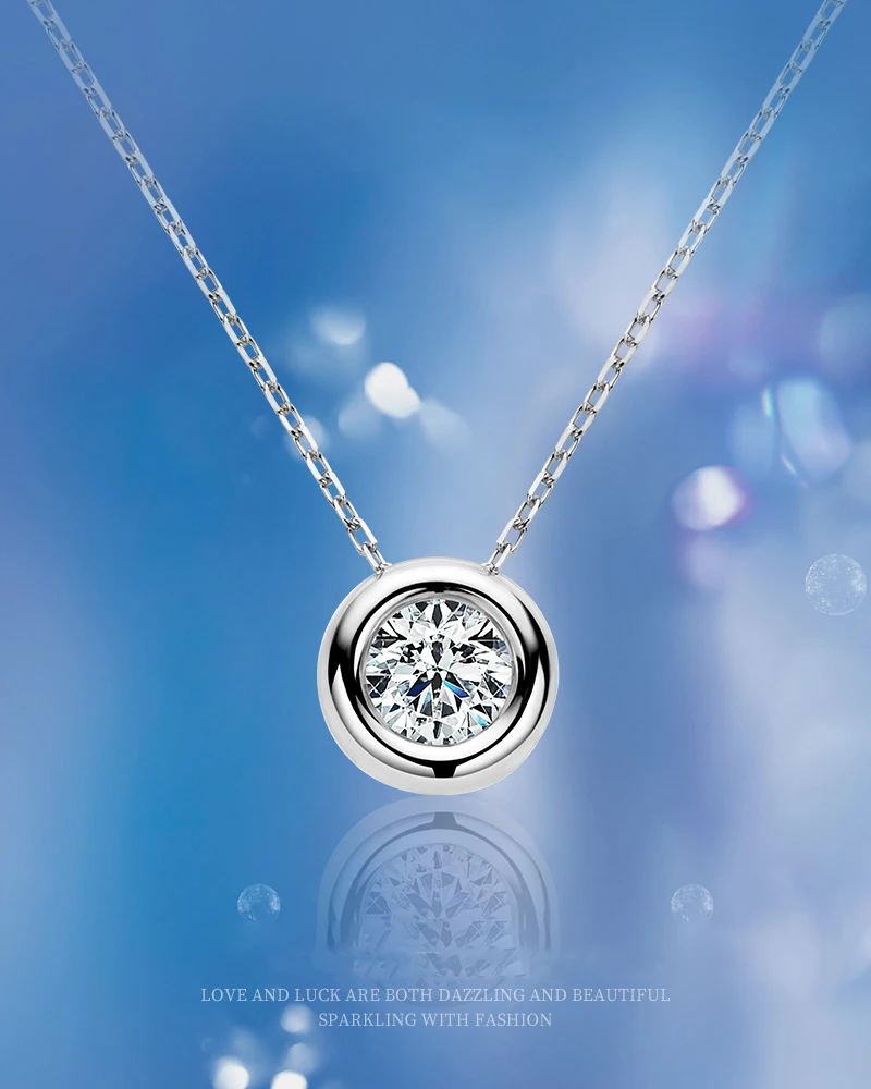 

omen‘s Neclaces Real D VVS1 Round Moissanite Pendant 925 Silver Chain Diamond Jewelry with Certificate Girls Gitfs