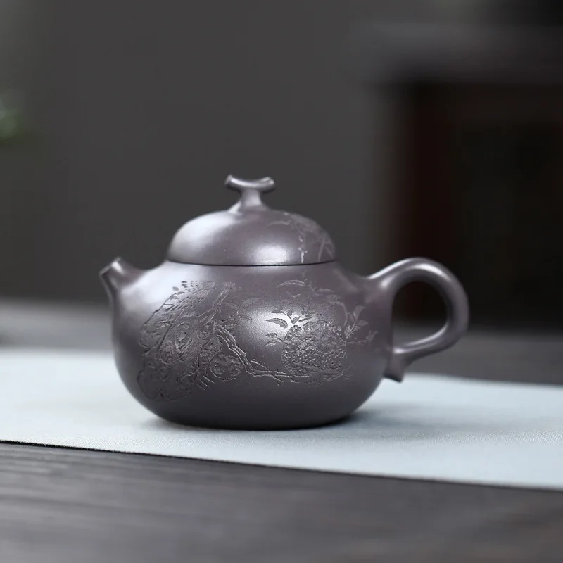 Yixing Purple Clay Handmade Teapot Non-Mechanically Processed Non-Grafted Original Ore Sky Blue Gourd Tea Set Gift