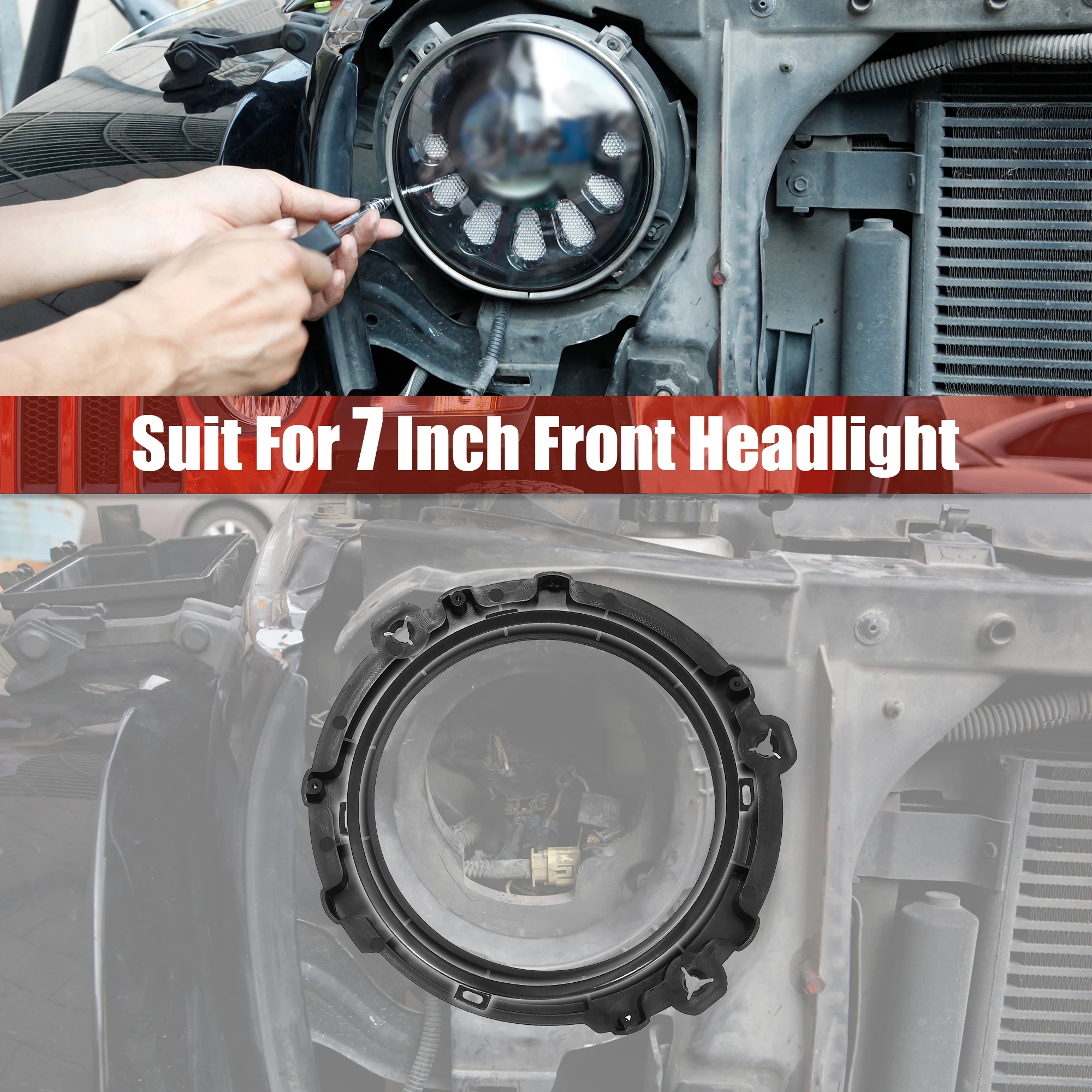 Uxcell 1 Set 7 Inch Round Headlight Mounting Retaining Bracket Ring with Headlight Metal Ring Adapter for LED Headlights