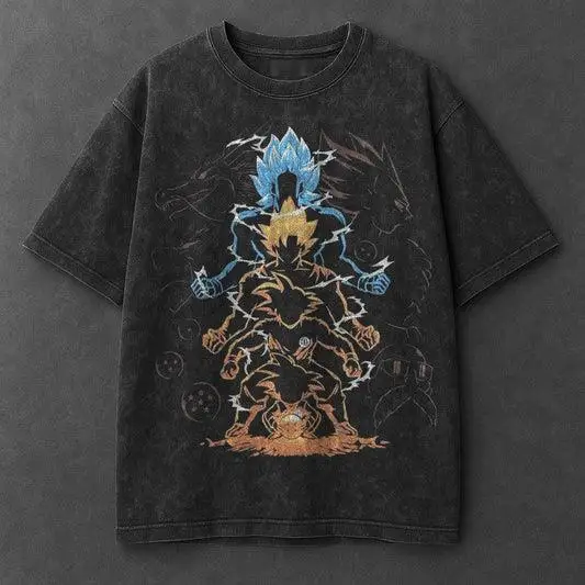 Dragon Ball Super Broly T-Shirt Herren 2026 Sommer Vintage Acid Wash Übergroßes T-Shirt Cyberpunk Streetwear Harajuku Y2k
