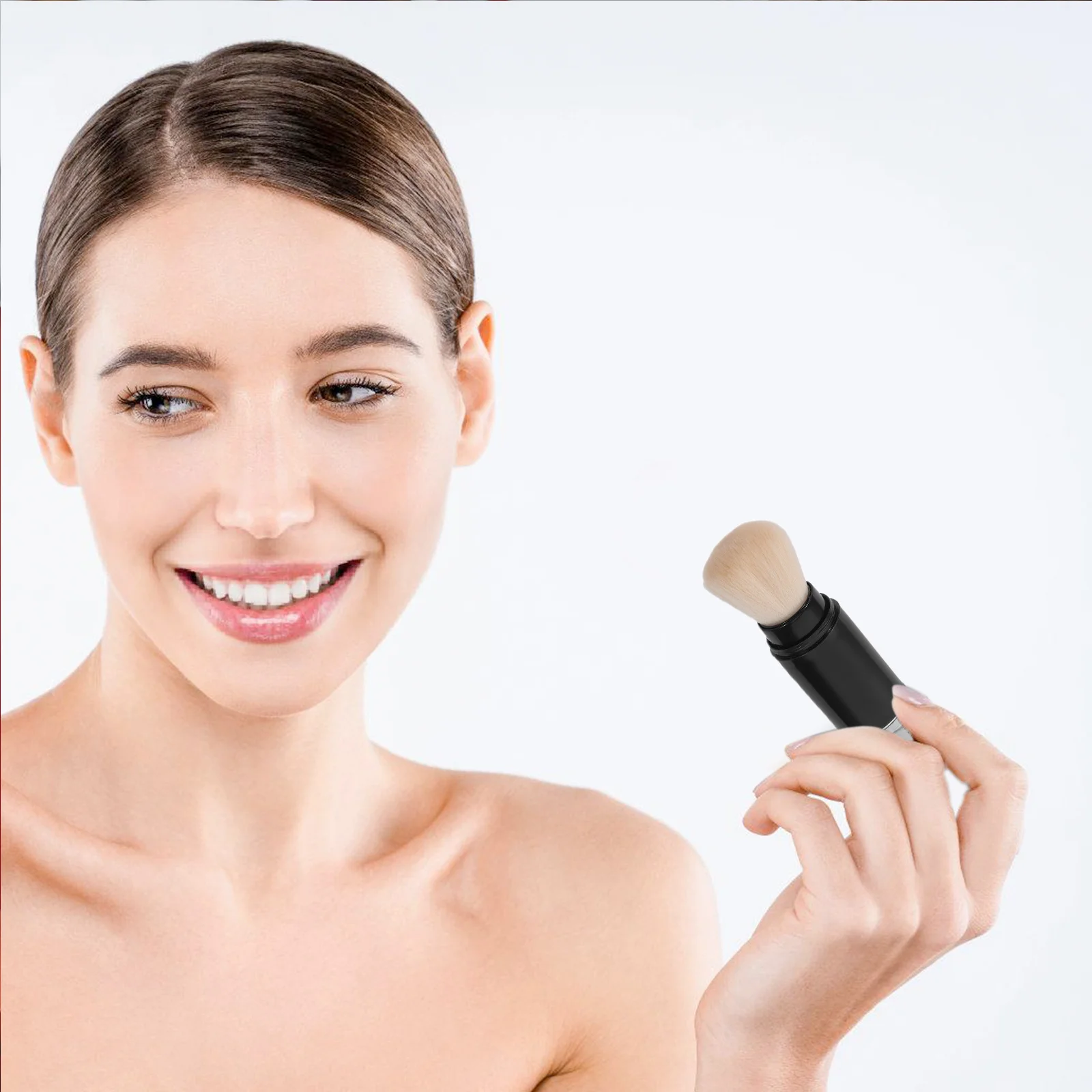 Brush Applicator For Face Powder Blush Retractable Small Makeup Brush With Cover Portable Travel Size Black For Daily Party