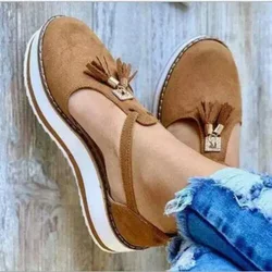 Women's Sandals Summer 2024 Casual Flat Platform Heel Tassel Buckle Strap Female Sandals Platform Vulcanized Shoes for Women New