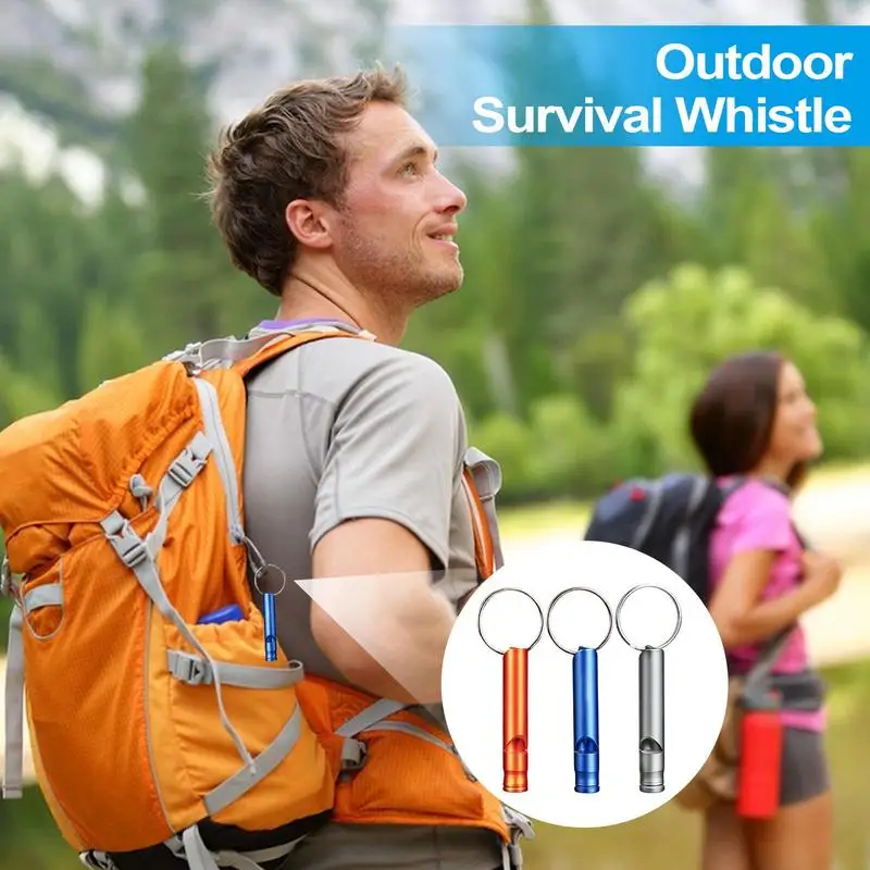 Outdoor Survival Whistle 120dB Safety Whistle Aluminum Alloy Survival Whistle 3 Pieces Portable Loud Crisp Sound Survival