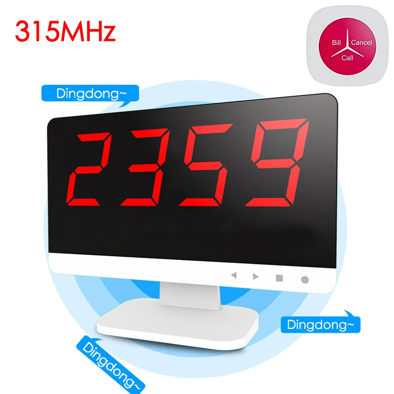 Wireless 3-Digits Display Desktop Pager Set Customer Service Waiter Table Calling System Guest Call Button for Restaurants