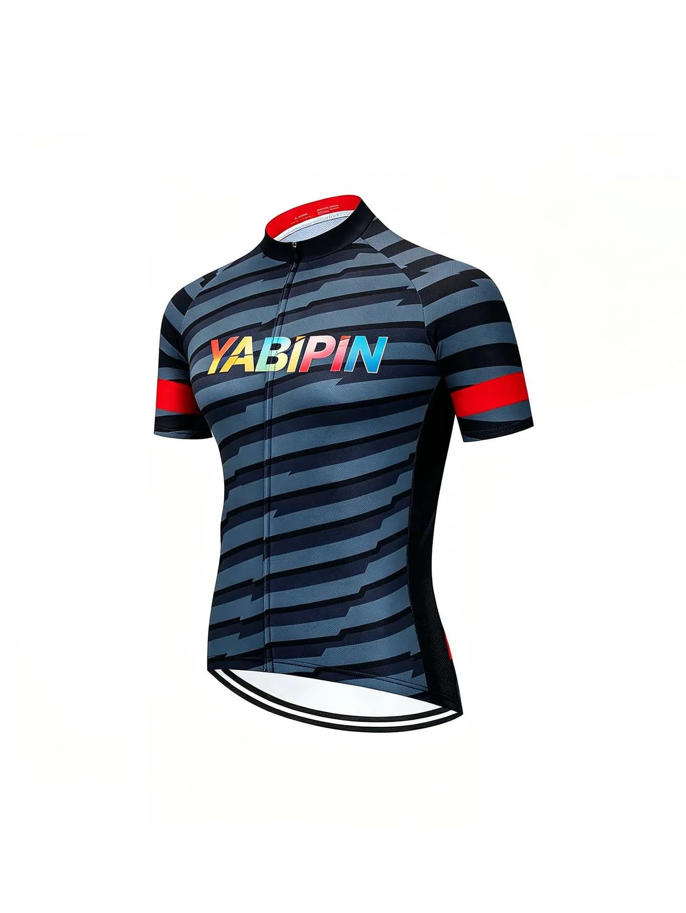 Muscle Fit Herren-Fahrradtrikot mit kurzen Ärmeln, Stehkragen, durchgehendem Reißverschluss, atmungsaktiv, schnell trocknend, leichtes Fahrradshirt