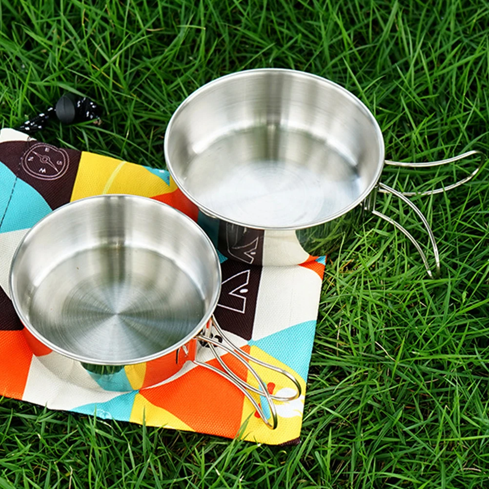 

Foldable Stainless Mini Bolws Bowls 2 Piece Durable Portable Camping Outdoor Tableware Mini No Rust Storage Bag