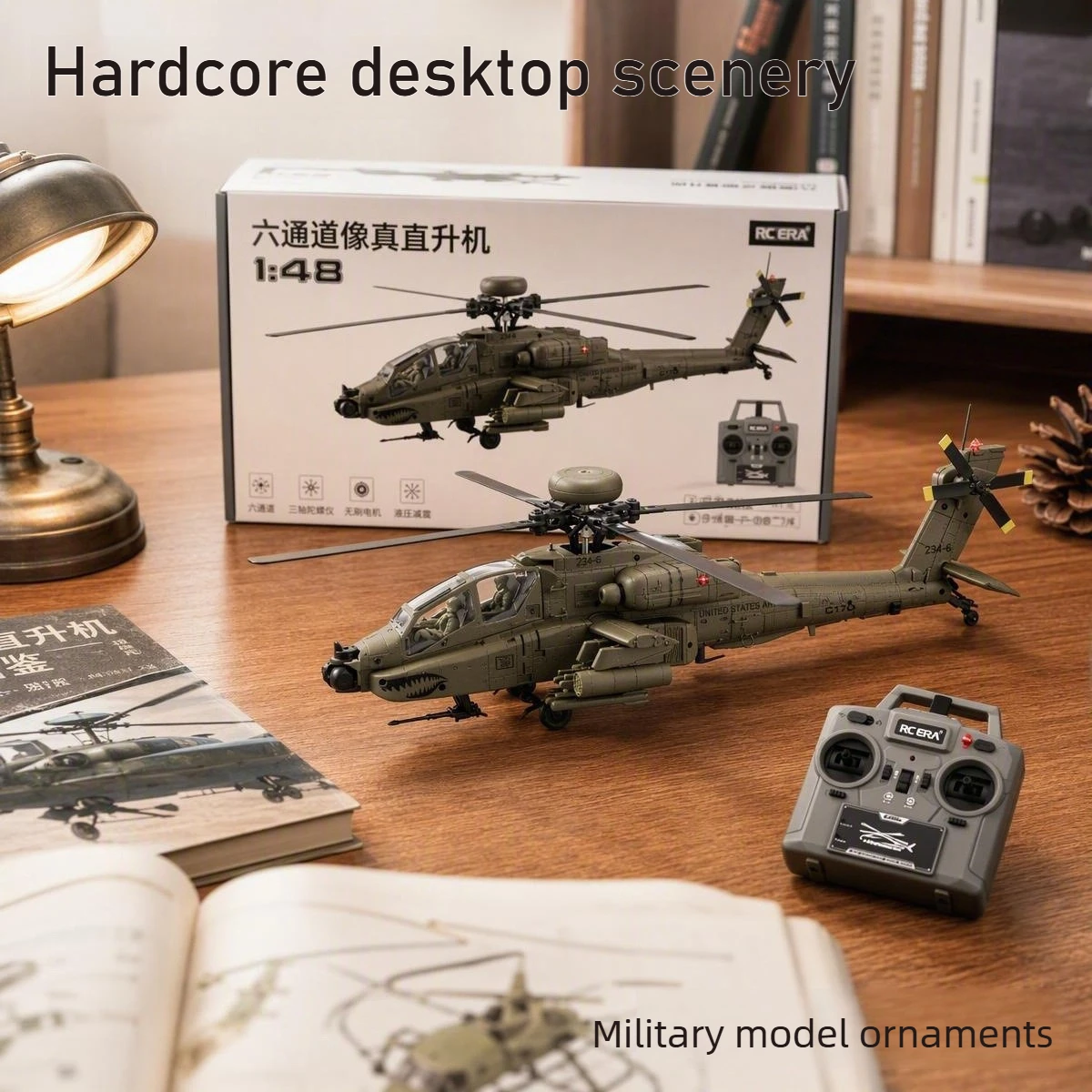 RC ERA C170 2.4G TOF Altitude Hold Military Model Brushless Motor 6CH One Key Inverted Flight 1:48 AH-64D Apache RC Helicopter