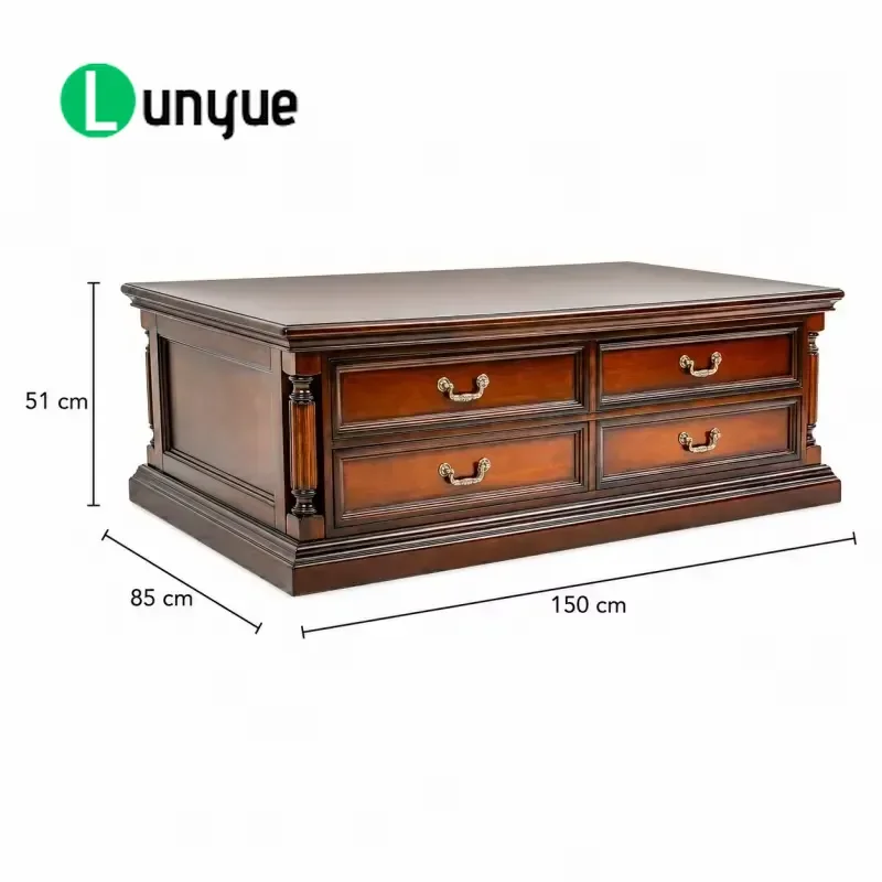 Classic Handmade Wooden Coffee Table Medieval Design with Storage Drawer Warm Toned Living Room Furniture Home Decor