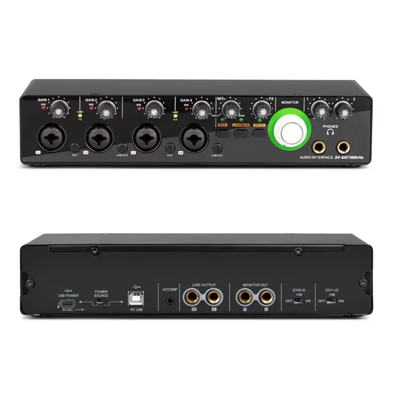 Hot Selling MD44 4 Input and 2 Output 24Bit 192Hkz Audio Interface and USB Sound Card for Studio Live Recording