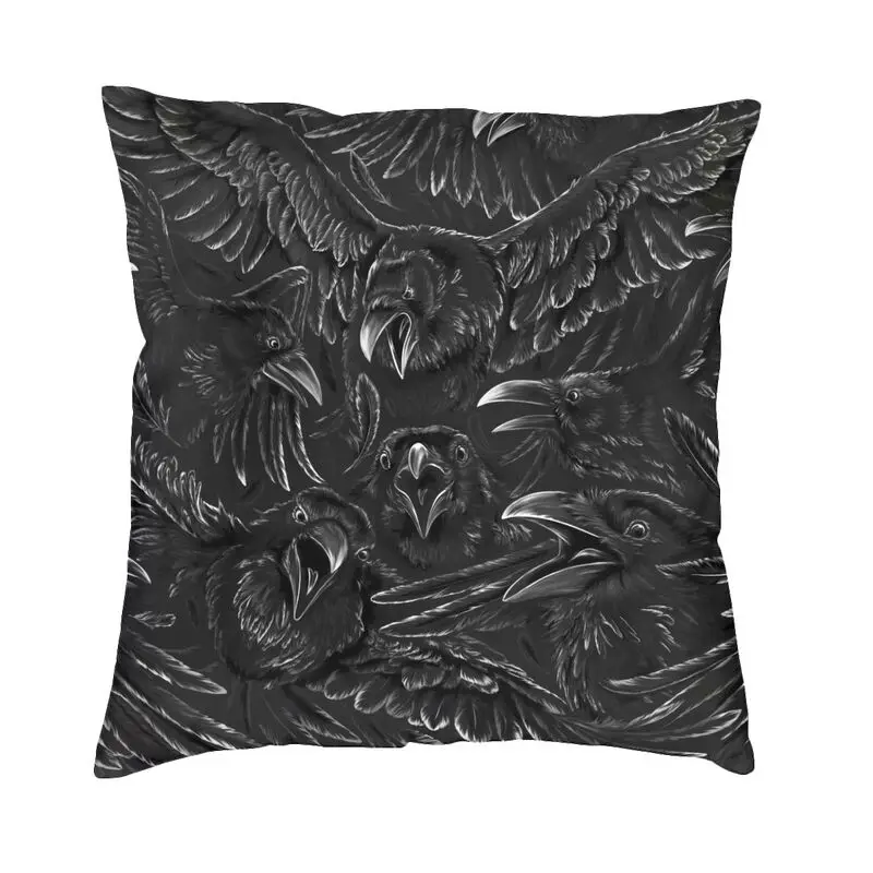 Raven Rage Square Throw Pillow Case Home Decor 3D Double-sided Printed Halloween Witch Gothic Scary Crow Cushion Cover for Sofa