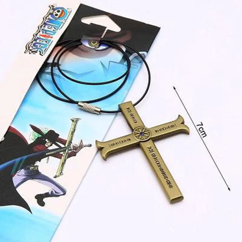 Anime Dracule Mihawk Cross Collectible Metal Necklaces Men Jewelry Pendant Chains Choker Collares Necklace for Women Men Gift