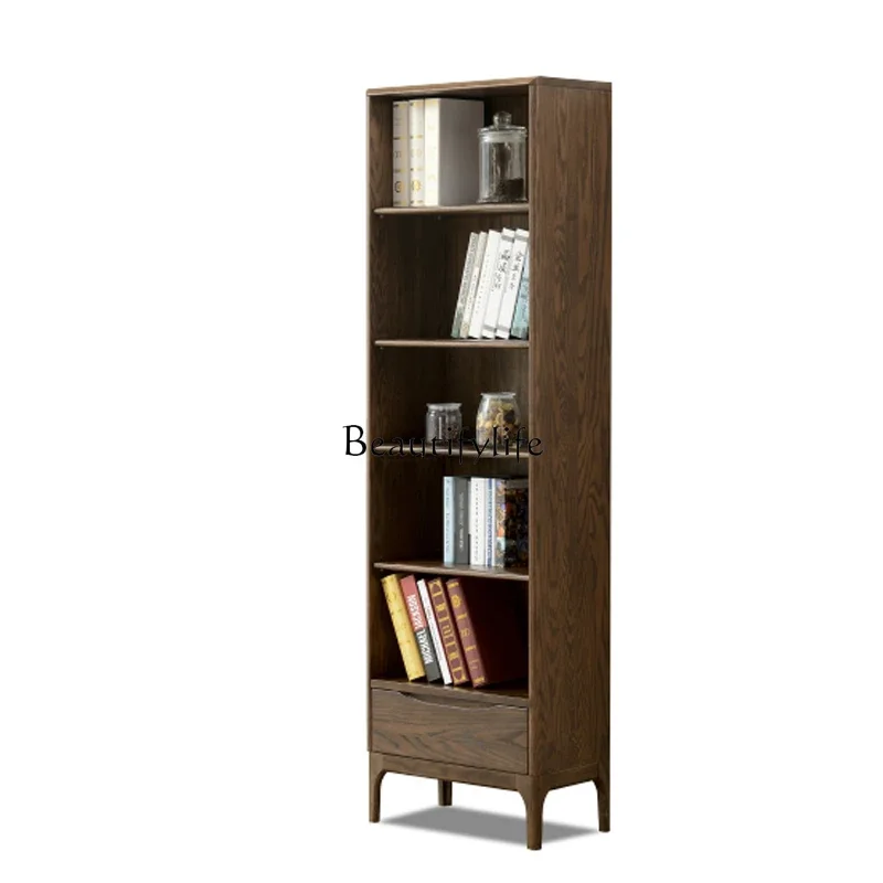 

PSolid wood bookshelf Bookcase integrated against the wall Oak floor ultra-thin bedroom shelf Japanese living room