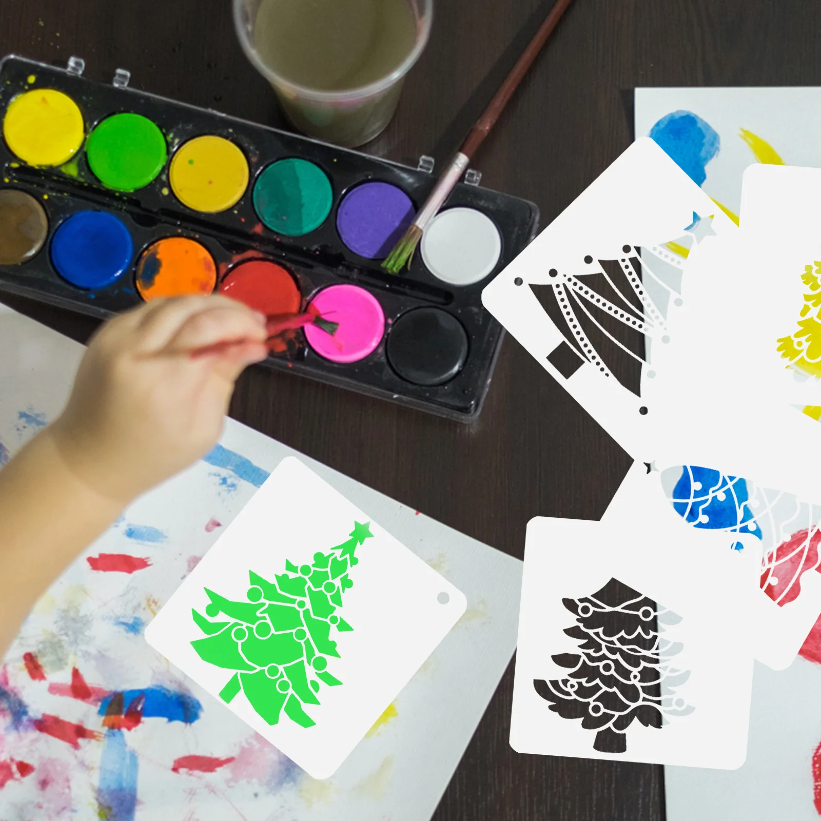 25 قطعة من استنسل رسم شجرة الكريسماس، قوالب حرفية إبداعية للحيوانات الأليفة، بطاقات رسم يدوية، مستلزمات ديكور عيد الميلاد #6