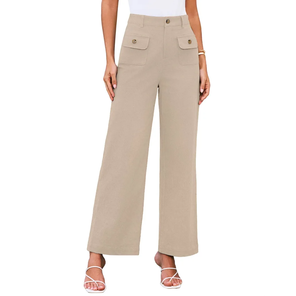 2025 Women High Waist Wide Leg Pants Elastic Casual Pants with Pocket Streetwear Women Clothes