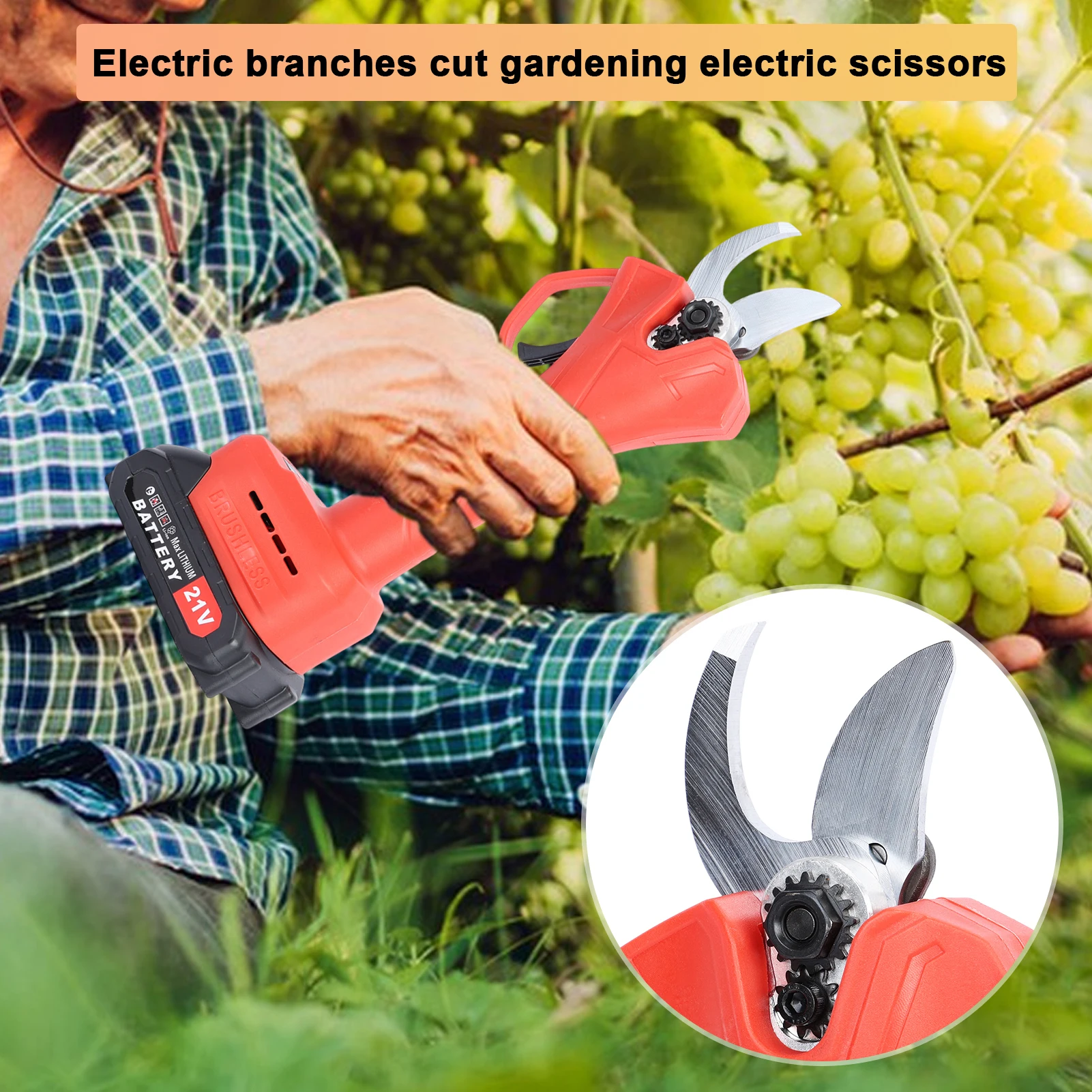 2 x 21V Electric Pruning Shears, Professional Cordless Pruner with Sharp Blade, Electric Branch Scissors, Tree Branch Shears