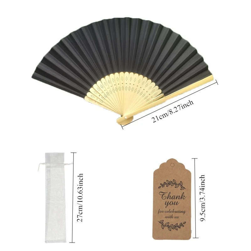Summer Hand-Cranked Folding Fan, Personalized Custom Hand-Cranked Fan, Black, Bamboo Paper Fan, a Must-Have Item for Outdoor Trips, Summer Fan Gift Set, Includes Mesh Bag and Thank You Card, Can Also Be Used as Wedding Favors, Graduation Season Gifts, Etc view 6