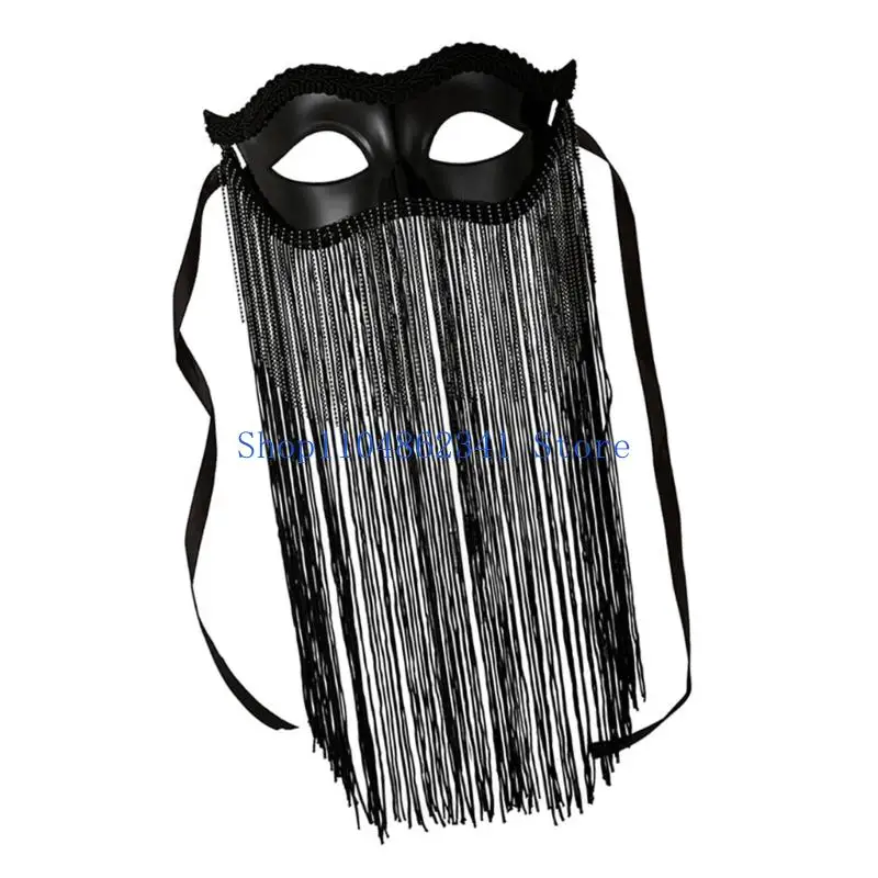 5asd Halloween Masquerades Mask Lace Foxes Cats Face Mask with Tassels Veil Mardi Gras Mask for Carnivals Party Costume Ball