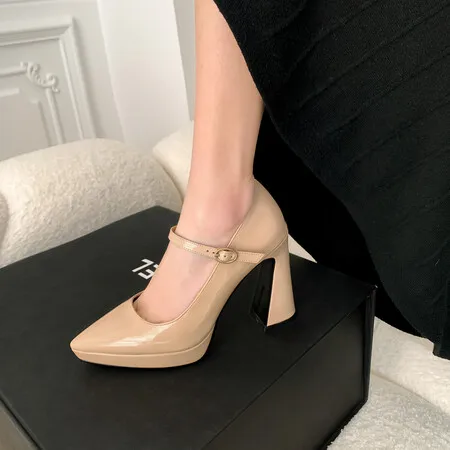 Oversize Large size Big size High-heeled shoes Pointed thick heel waterproof platform single shoes increase fashion