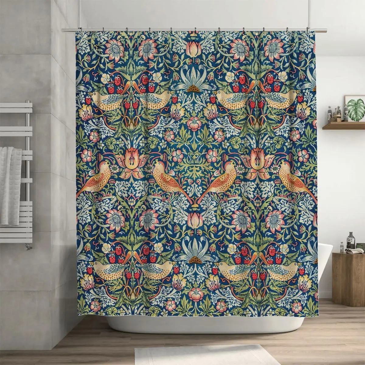 Waterproof Shower Curtain Blue Floral Jungle Print Botanical Birds Tropical Pattern Bathroom Decor Bohemian Style Liner