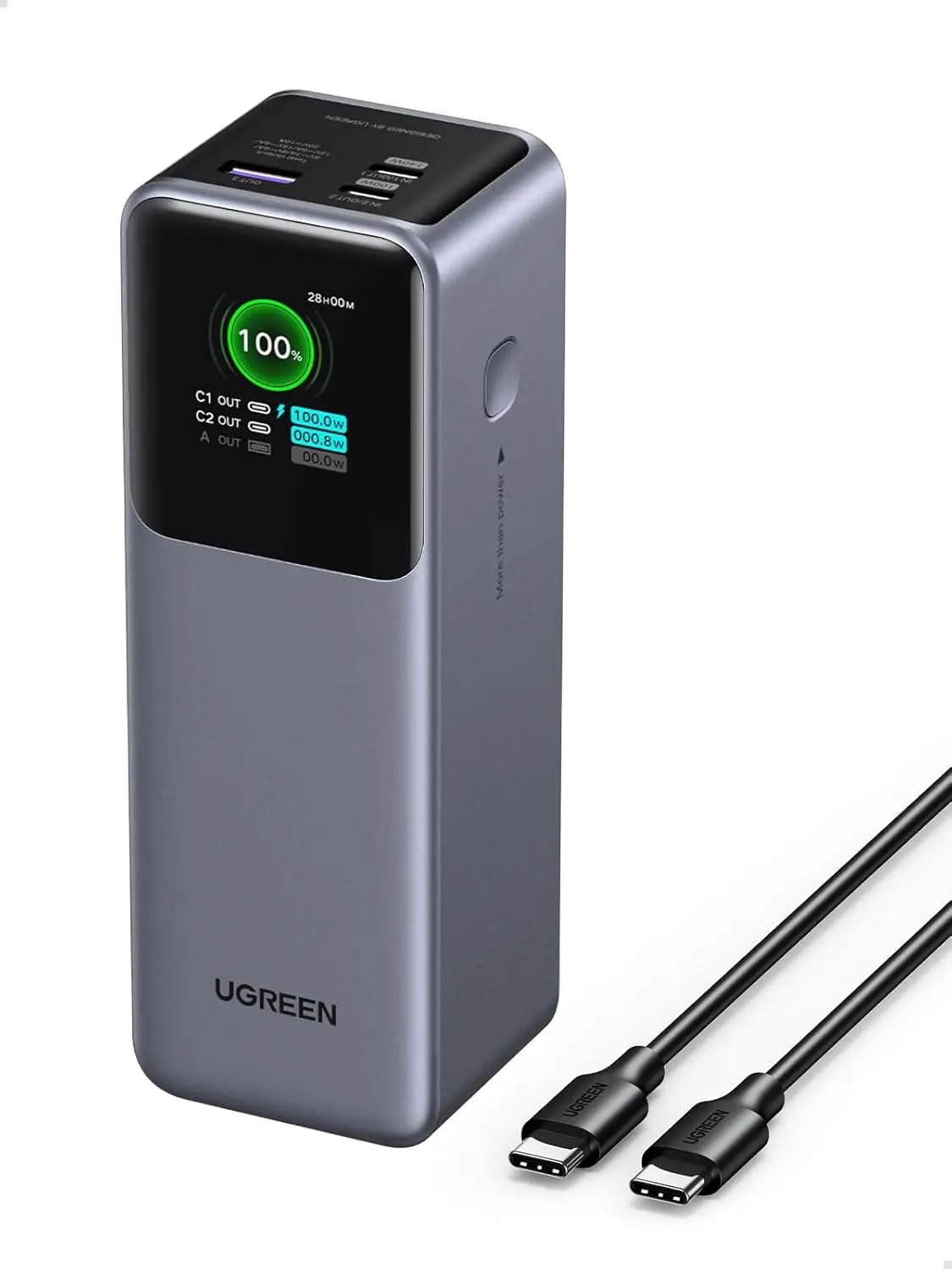 UGREEN Nexode Power Bank 25000mAh 200W Laptop Portable Charger PD 3.1 Fast Charging 90Wh 3-Port Battery Pack with TFT Smart Disp