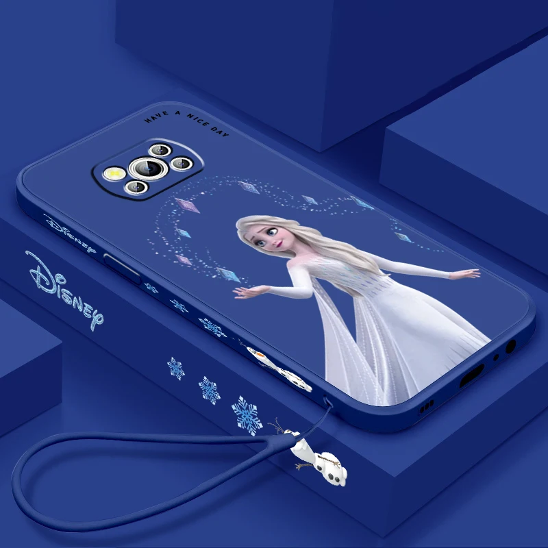 Disney Frozen Elsa Princess Cool Liquid Left Rope For Xiaomi Mi Poco X6 X5 X4 X3 M6 M5 M5S M4 M3 F5 F4 F3 Pro 5G Soft