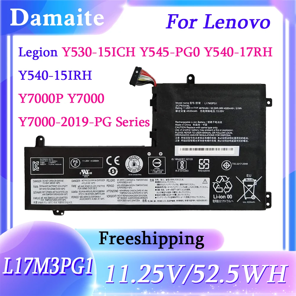 

L17M3PG1 L17M3PG2 52.5Wh Battery For Lenovo Legion Y7000 1060 Y7000P Y530 Y530-15ICH Y730 Y740-15ICH L17M3PG2 L17C3PG1 L17L3PG1