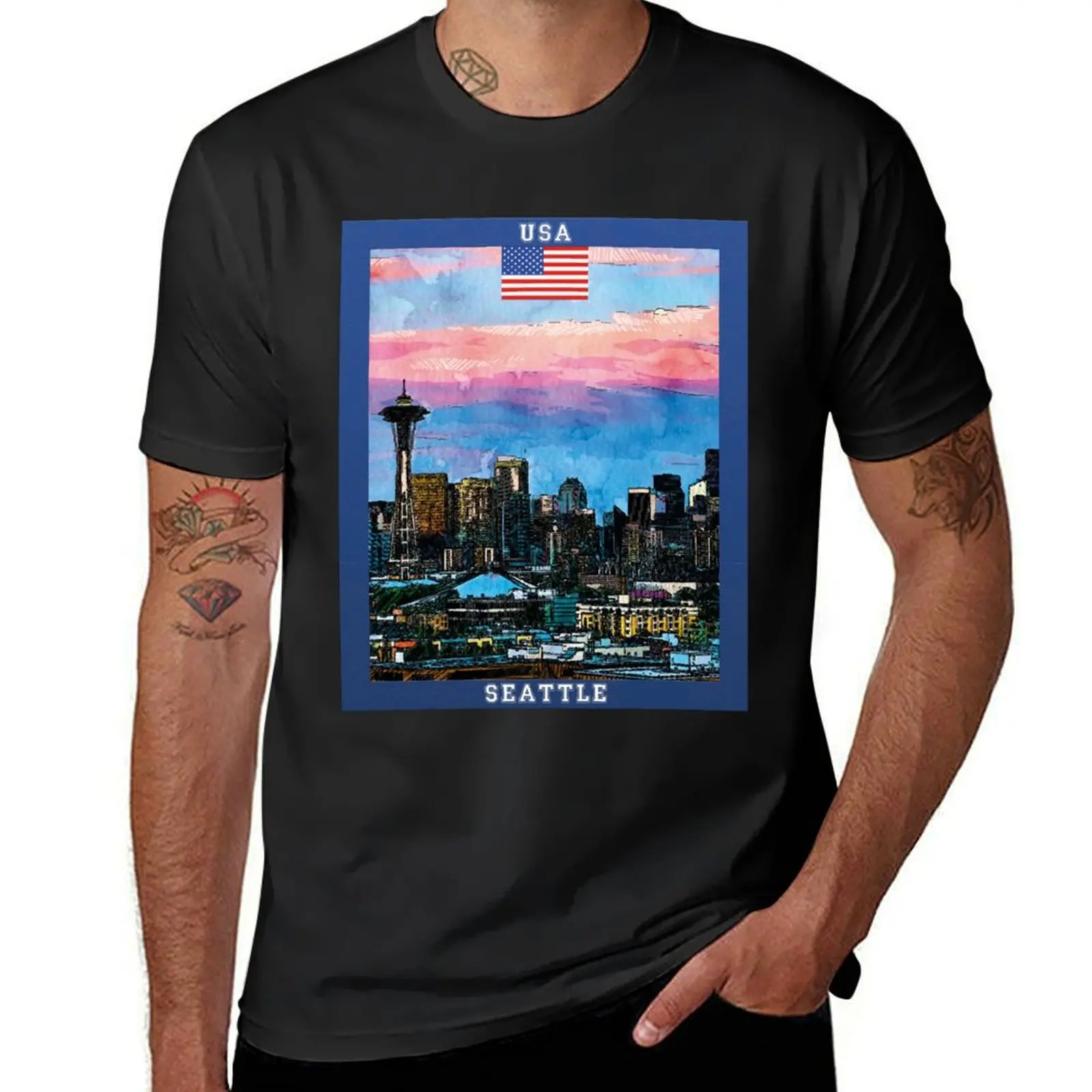 Camiseta de viaje de Seattle USA, camisetas esenciales, camisetas gráficas vintage, camisetas gráficas para hombres
