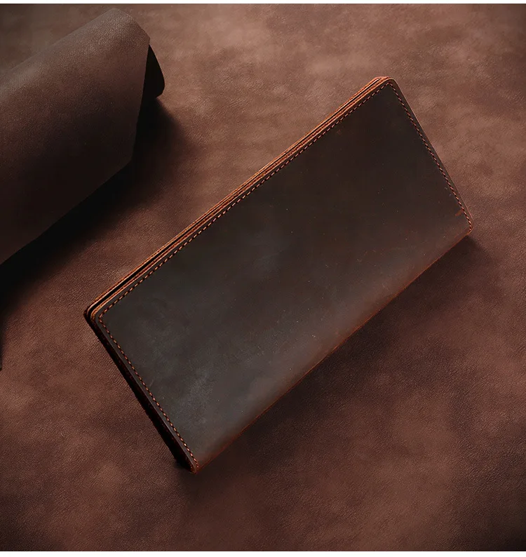 Genuine Leather Men's Long Wallet Retro Crazy Horse Skin Credit Card Holder Clutch Purse