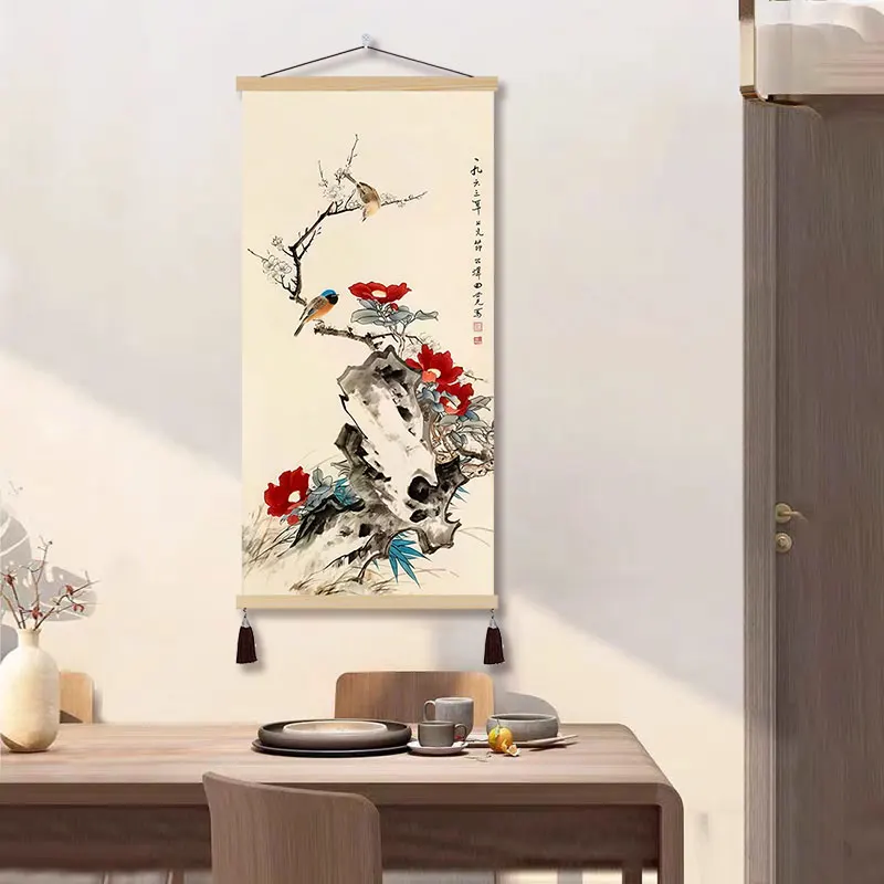 Wall Art Home Decor Zheng Banqiao Ink Bamboo Painting Fabric Tapestry Hanging Scroll Zen for Hallway Office Foyer Lounge