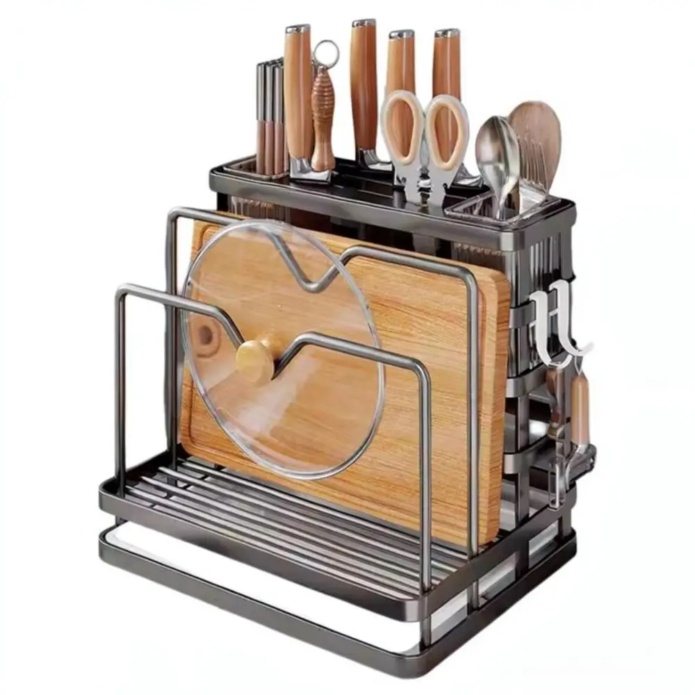 Sturdy Kitchen Storage Stand For Knives Cutting Board Pot Lid Organizer Multi Functional Countertop Rack Culinary Tool Holder
